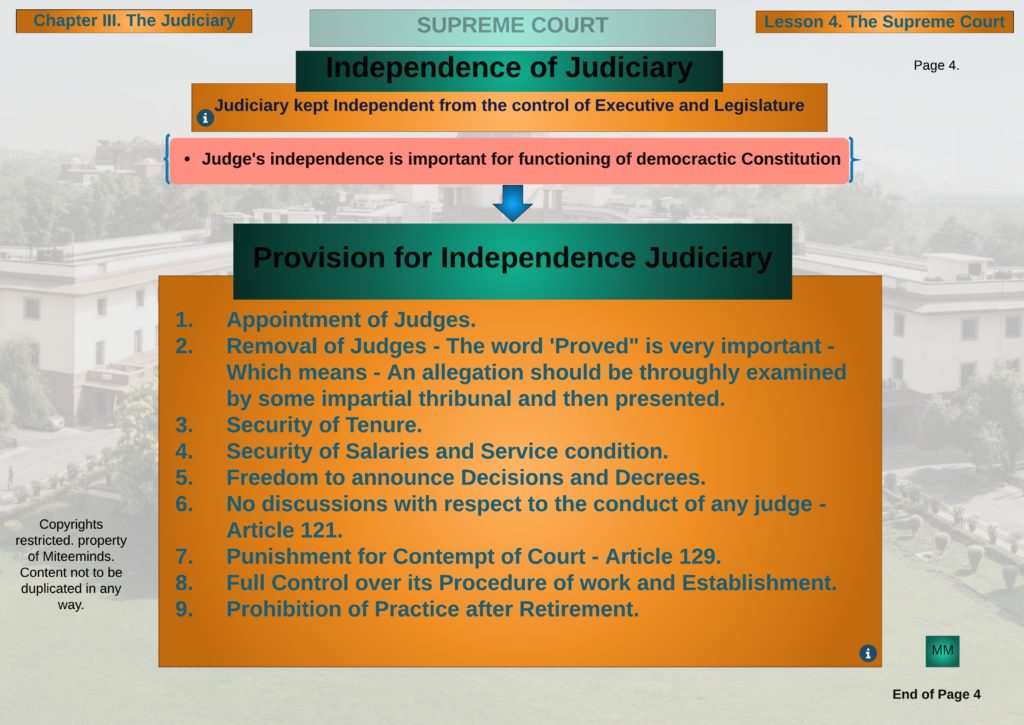 Independence of Judiciary and Provisions